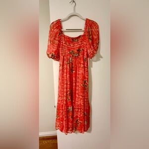 LC Lauren Conrad Coral Floral Midi Dress